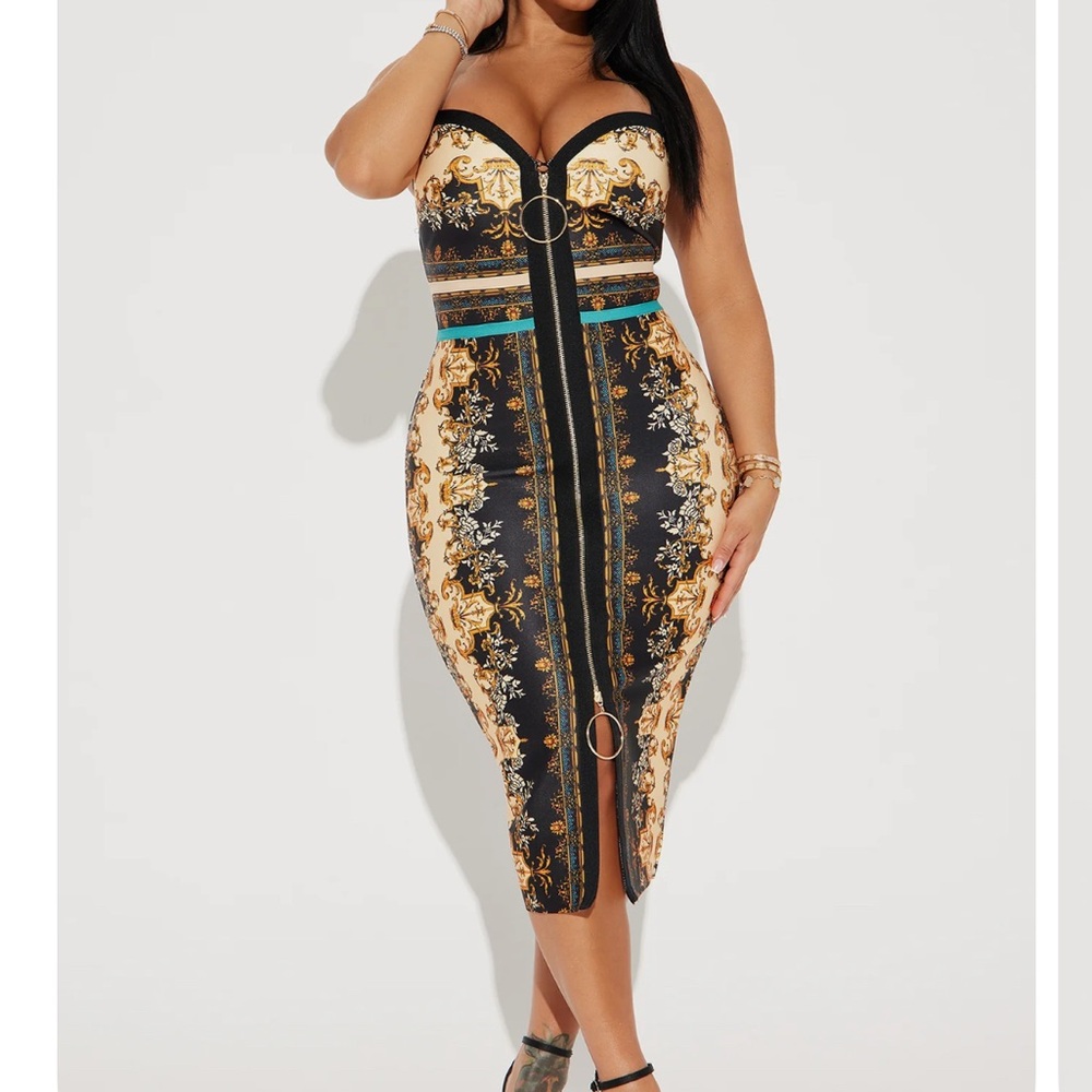 Fashion Nova Black and Gold Strap Dress